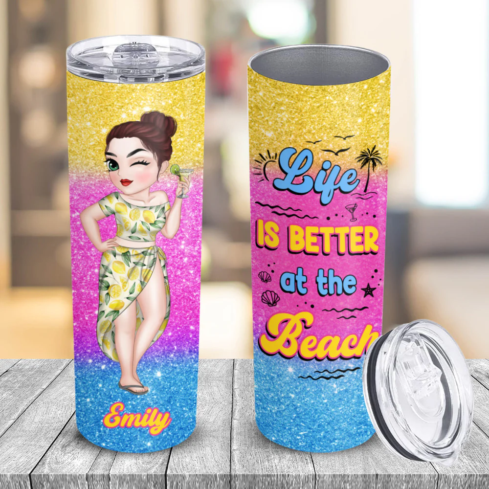 Better At The Beach - Personalized Custom Skinny Tumbler - Image 3
