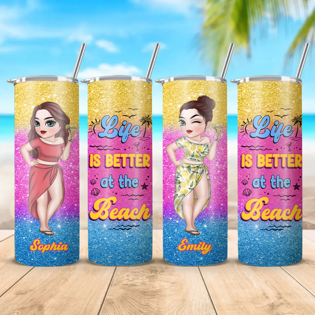 Better At The Beach - Personalized Custom Skinny Tumbler - Image 4