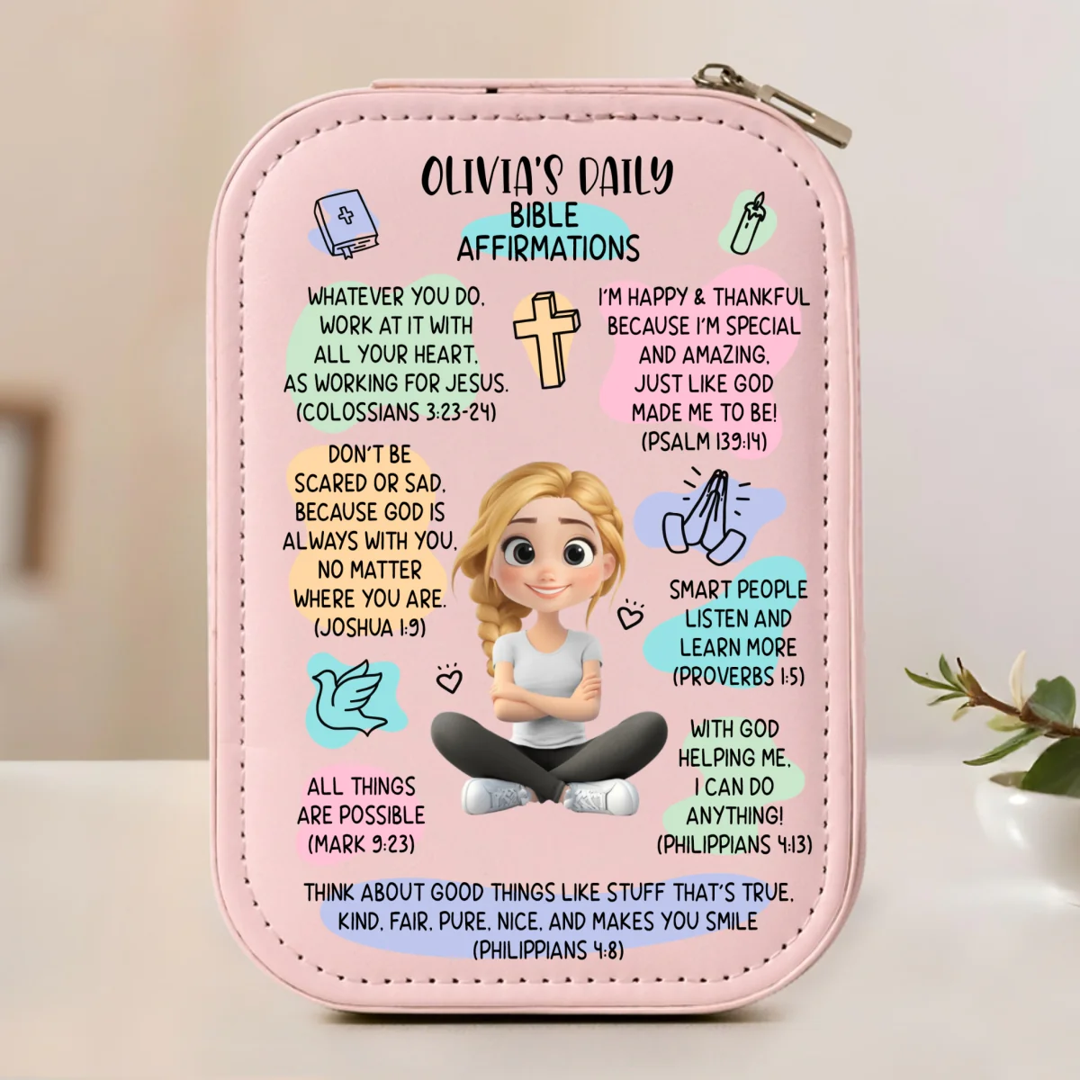 Bible Affirmations - Personalized Custom Jewelry Box With LED Mirror - Image 8