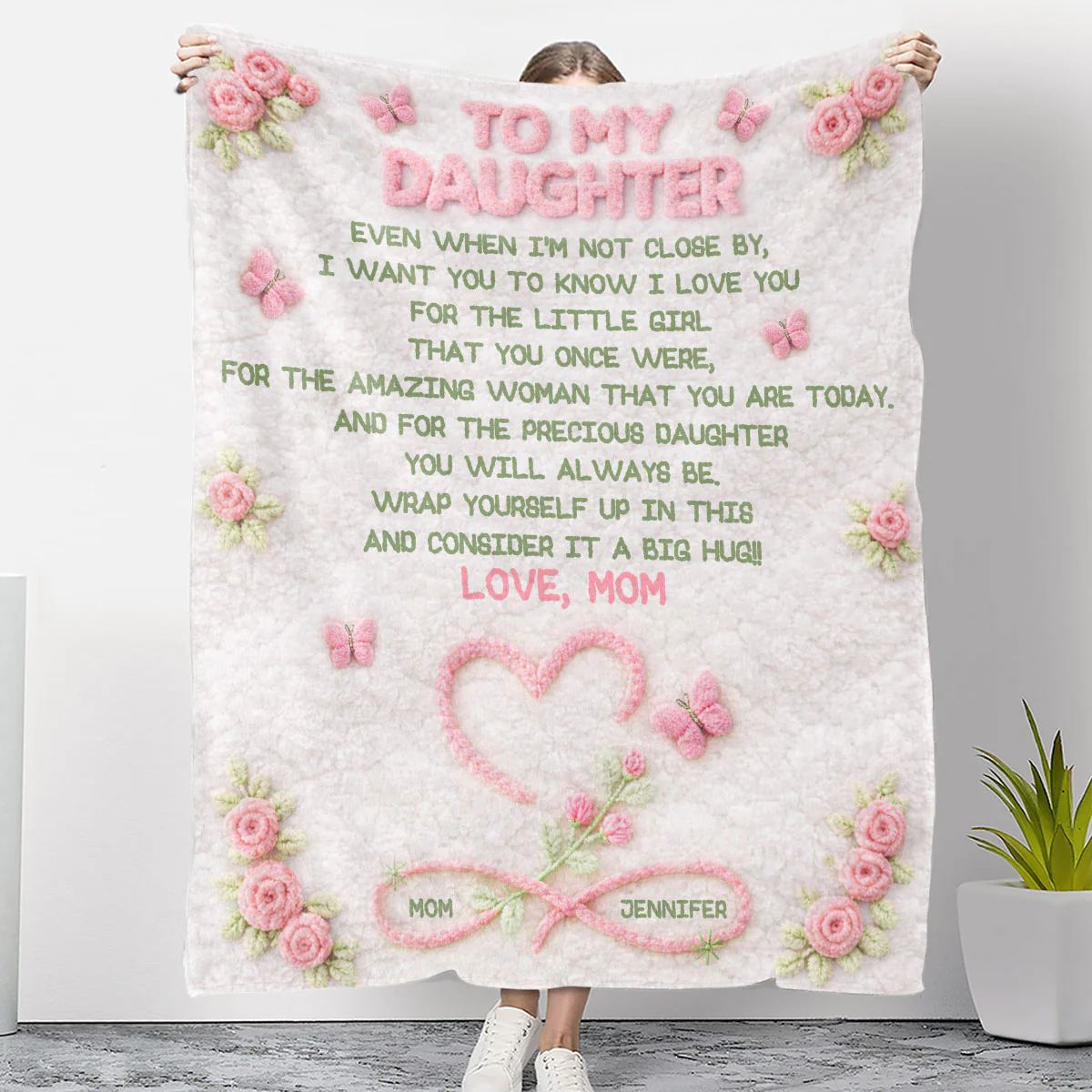 Big Hug For My Daughter - Personalized Custom Fleece Blanket