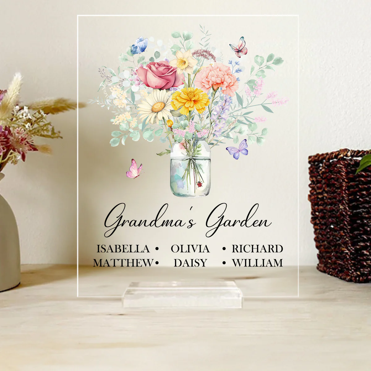Birth Flower Grandma Bouquet - Personalized Custom Acrylic Plaque With Base - Image 2