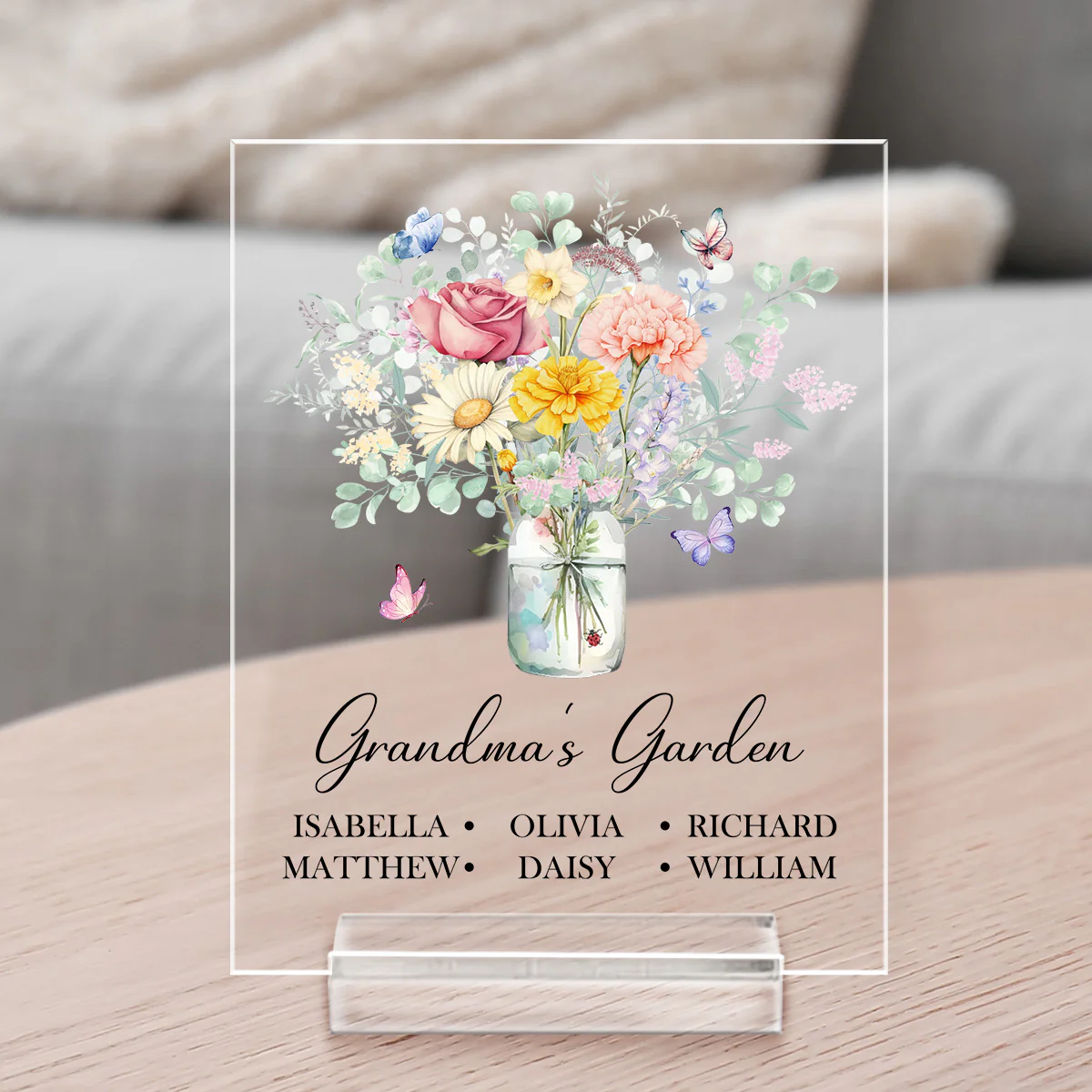 Birth Flower Grandma Bouquet - Personalized Custom Acrylic Plaque With Base - Image 3