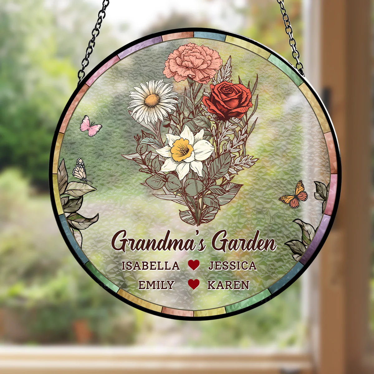 Birth Flower Grandma Garden - Personalized Custom Window Hanging Suncatcher - Image 4