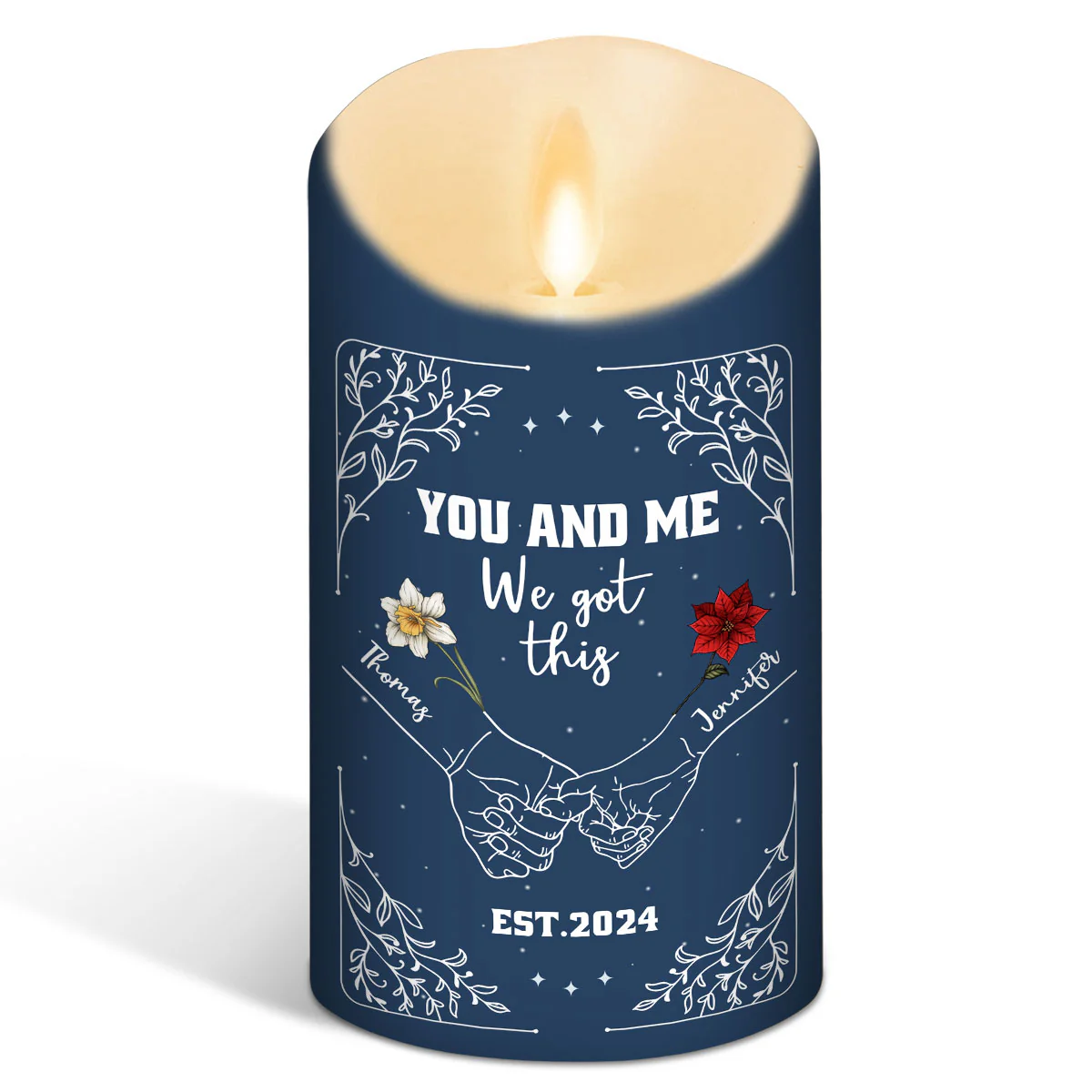 Birth Flower Hands In Hands - Personalized Custom LED Candle