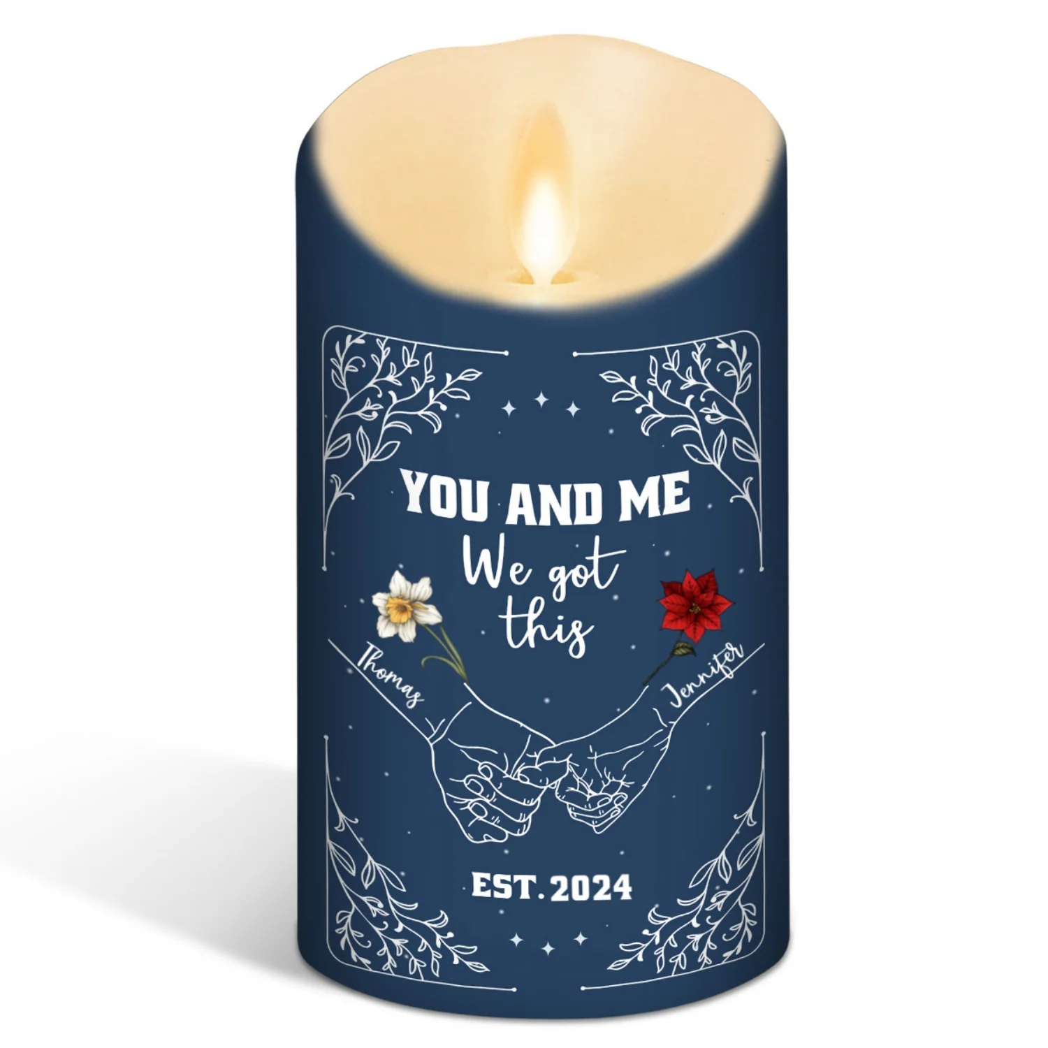 Birth Flower Hands In Hands - Personalized Custom LED Candle - Image 6