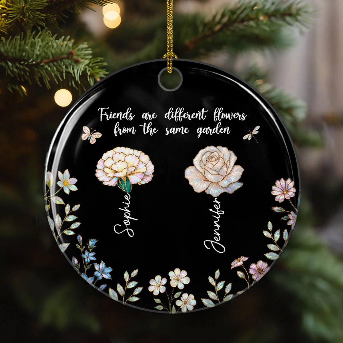 Birth Flower Sisters Are Different Flowers - Personalized Custom Ceramic Ornament - Image 2