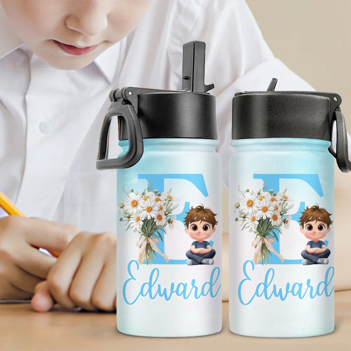 Birth Flower With Name - Personalized Custom Kids Water Bottle - Image 3