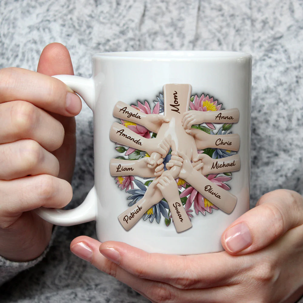 Birth Month Flower Mom Grandma Holds Hands - Personalized Custom 3D Inflated Effect Mug - Image 2
