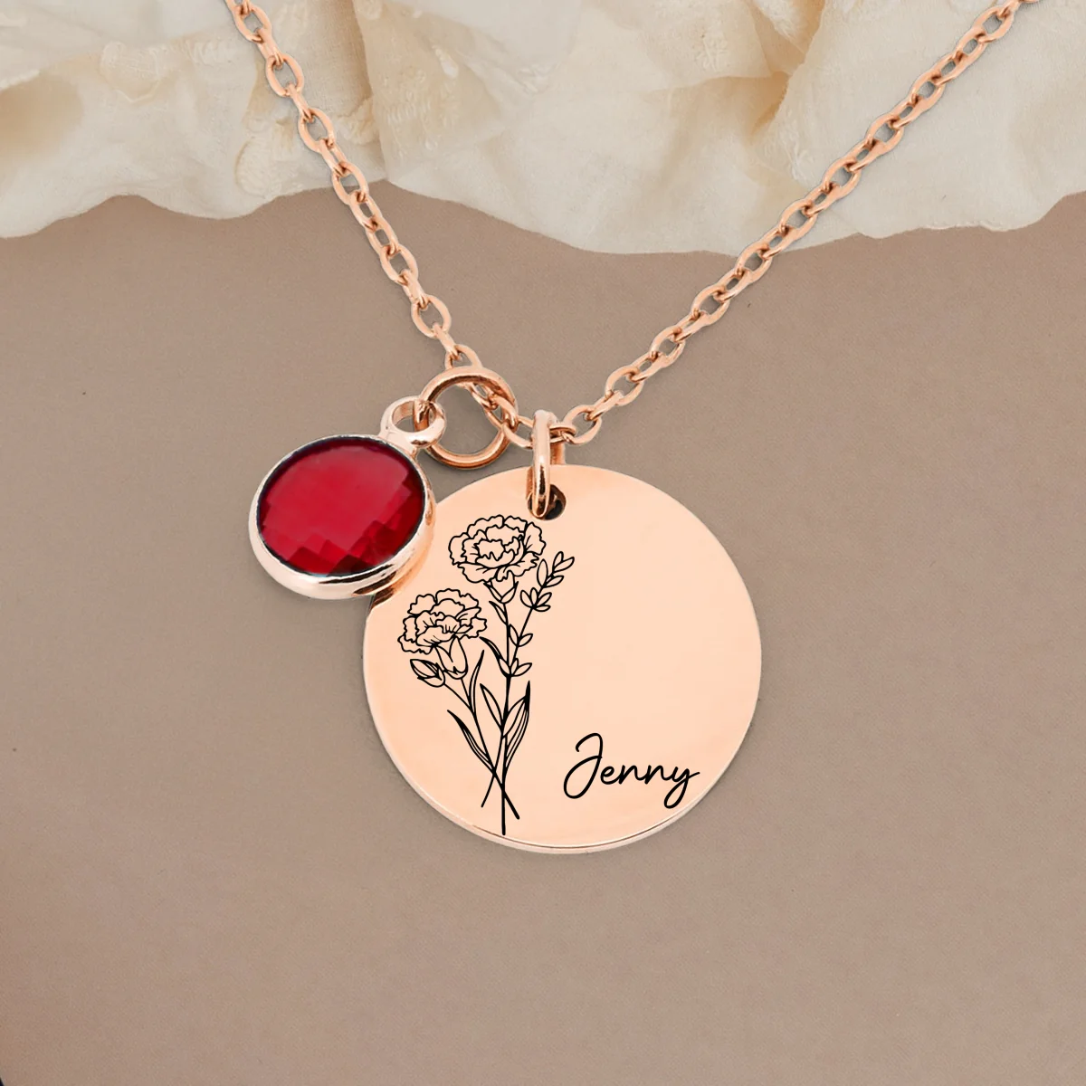 Birth Month Flower - Personalized Custom Birthstone Necklace - Image 10