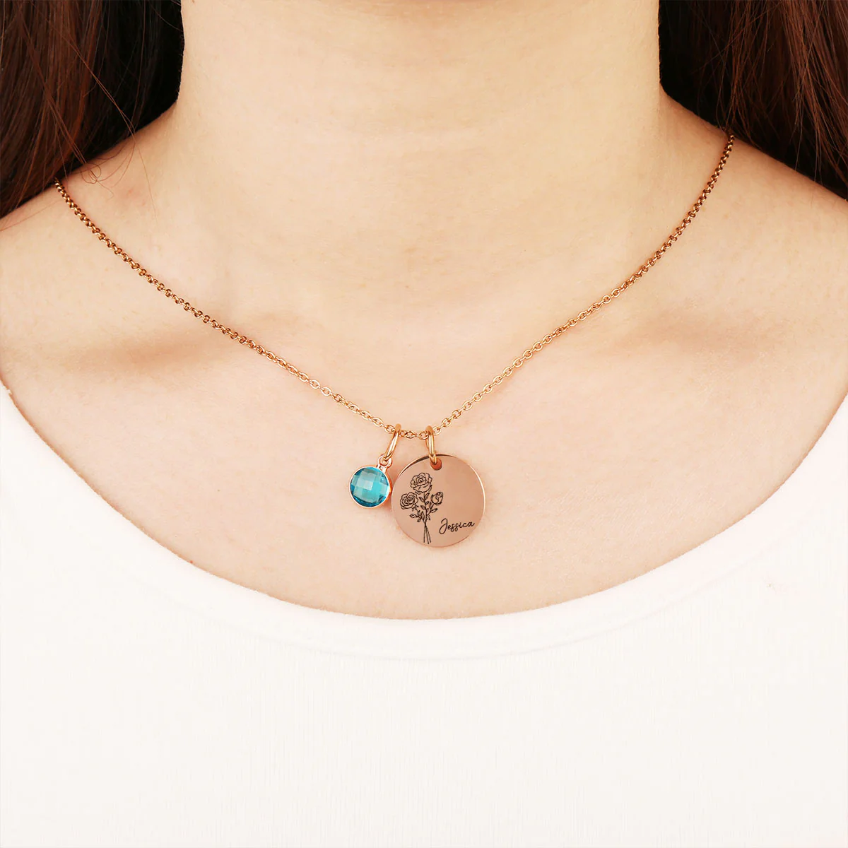 Birth Month Flower - Personalized Custom Birthstone Necklace - Image 3