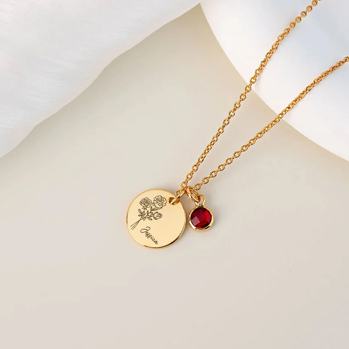 Birth Month Flower - Personalized Custom Birthstone Necklace - Image 4