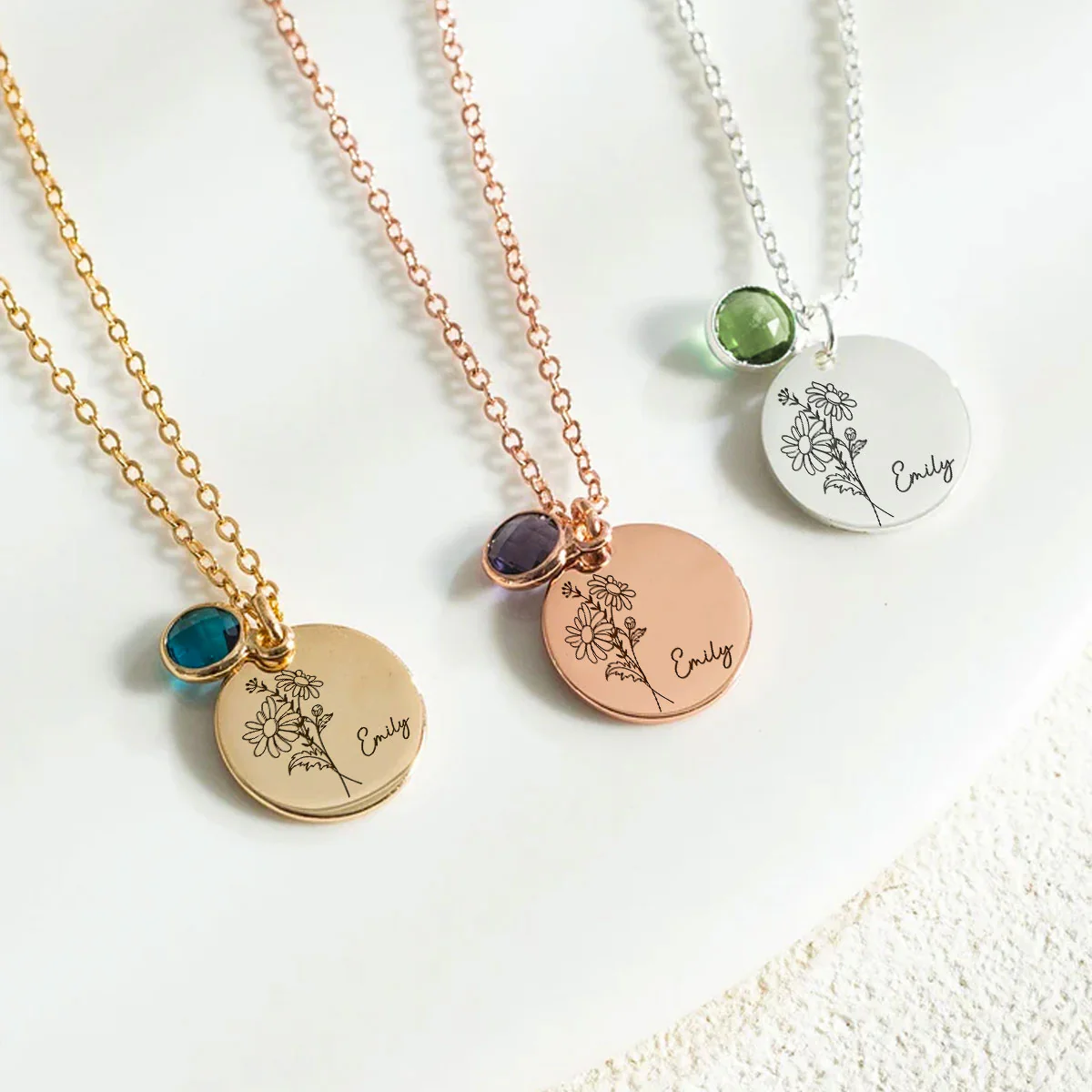 Birth Month Flower - Personalized Custom Birthstone Necklace - Image 5