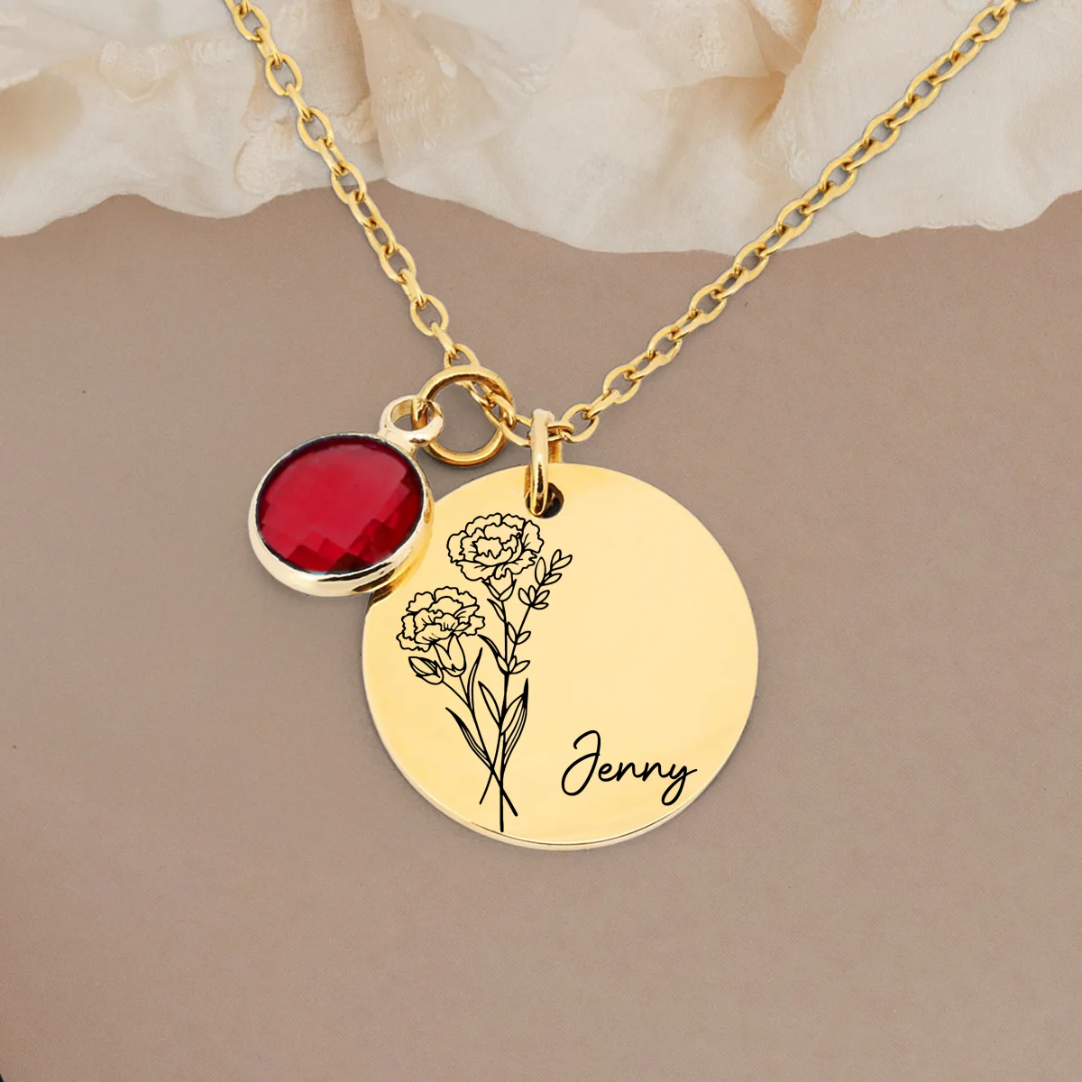 Birth Month Flower - Personalized Custom Birthstone Necklace - Image 9
