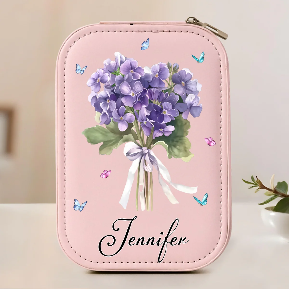 Birth Month Flower - Personalized Custom Jewelry Box With LED Mirror - Image 8