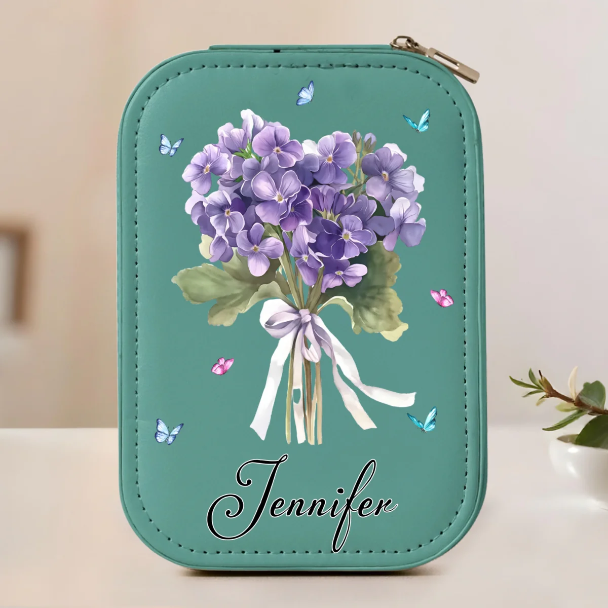Birth Month Flower - Personalized Custom Jewelry Box With LED Mirror - Image 9