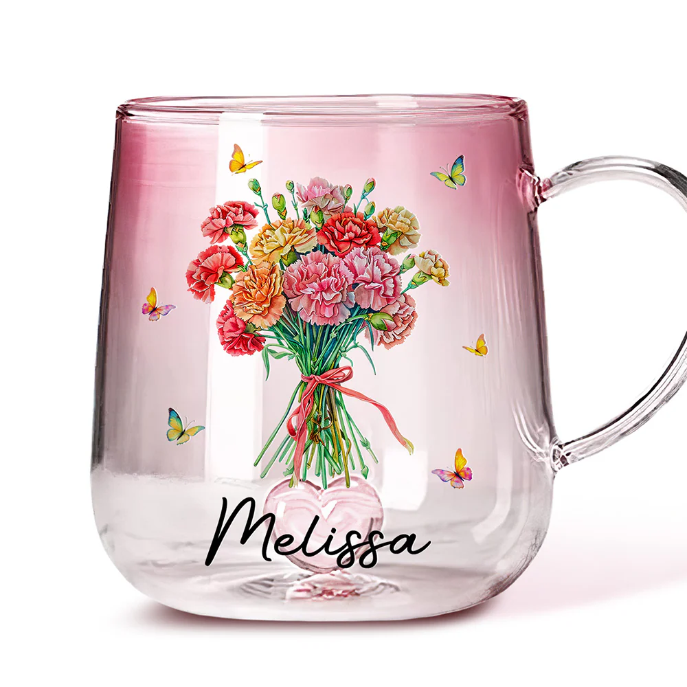 Birth Month Flower  - Personalized Custom Pink Gradient Glass Mug - Image 4