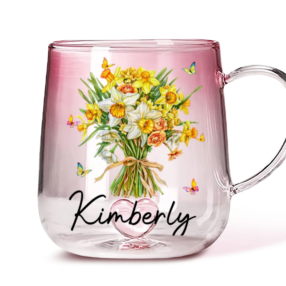 Birth Month Flower  - Personalized Custom Pink Gradient Glass Mug - Image 6