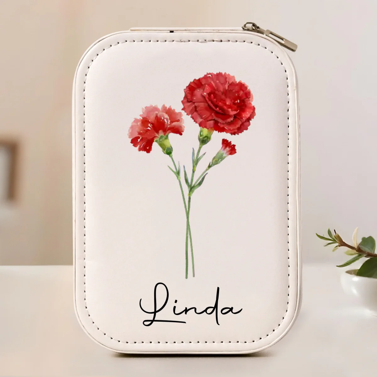 Birth Month Flower Version 2 - Personalized Custom Jewelry Box With LED Mirror - Image 3