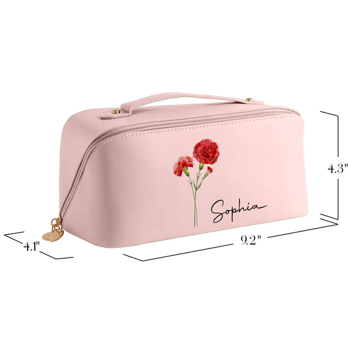 Birth Month Flower Version 2 - Personalized Custom Leather Makeup Bag - Image 2