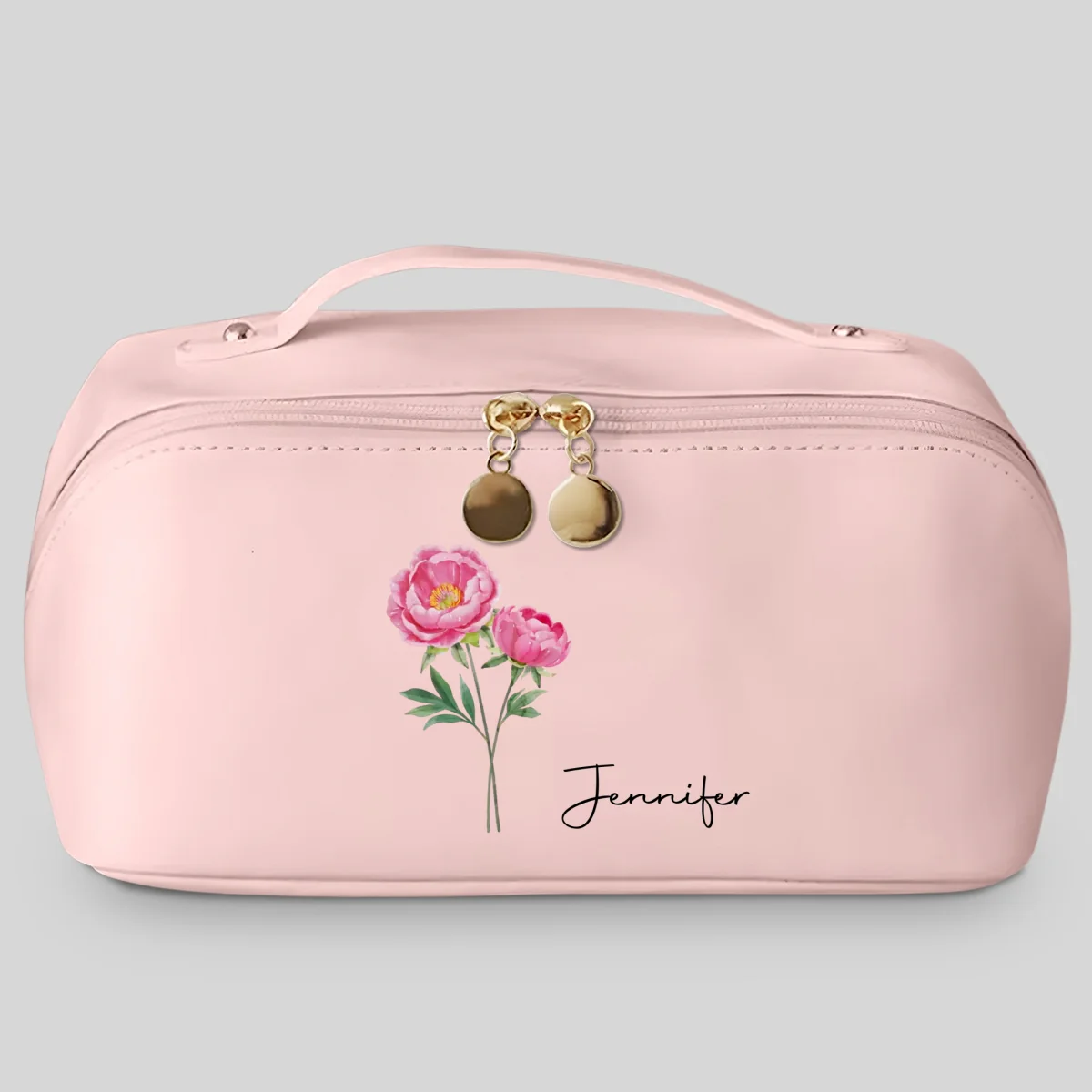 Birth Month Flower Version 2 - Personalized Custom Leather Makeup Bag - Image 7