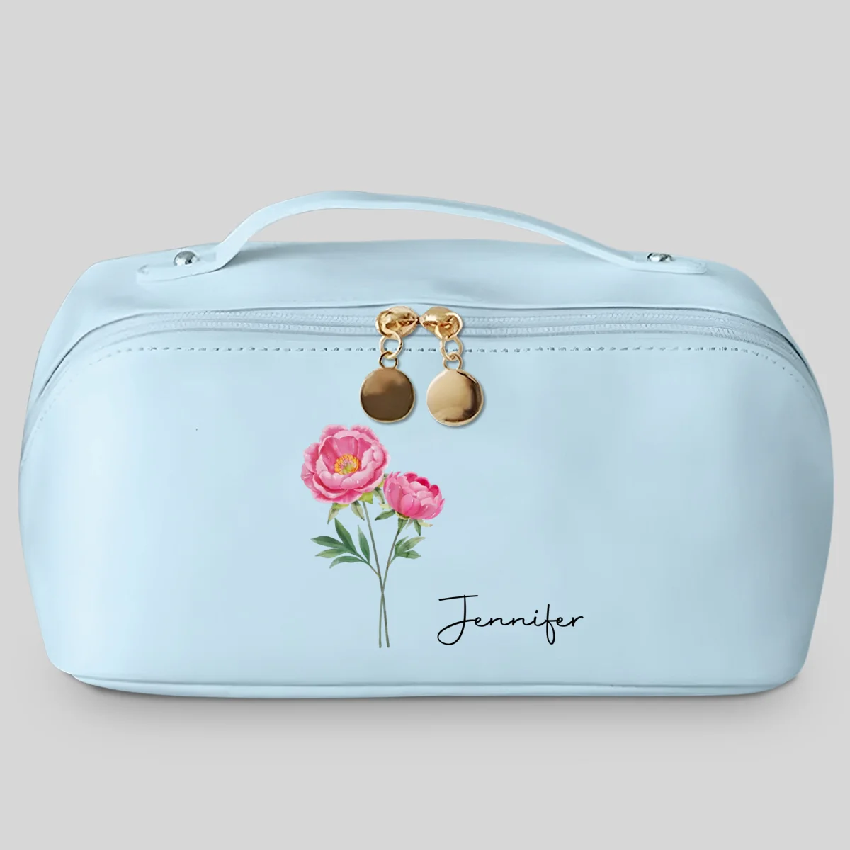 Birth Month Flower Version 2 - Personalized Custom Leather Makeup Bag - Image 8