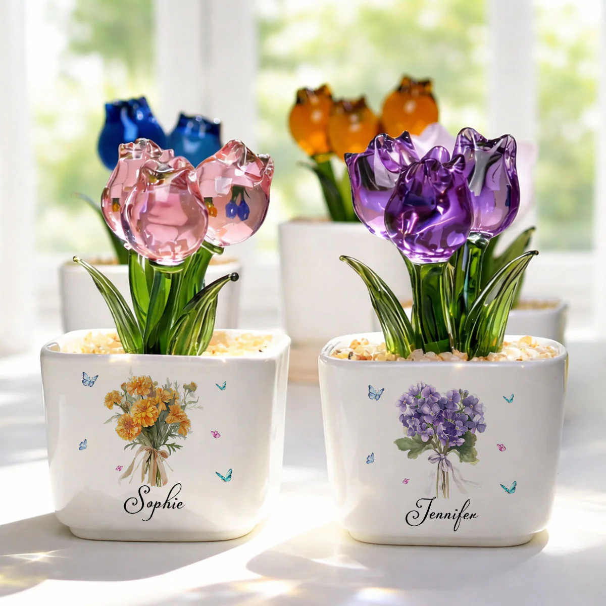 Birthmonth Flower - Personalized Custom Glass Everlasting Tulips - Image 3