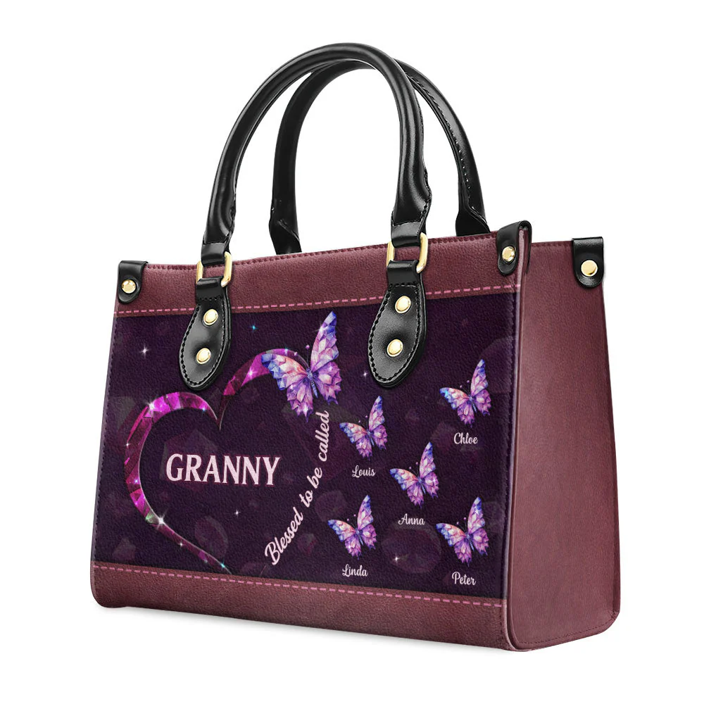Blessed Grandma Butterfly - Personalized Custom Leather Bag - Image 4
