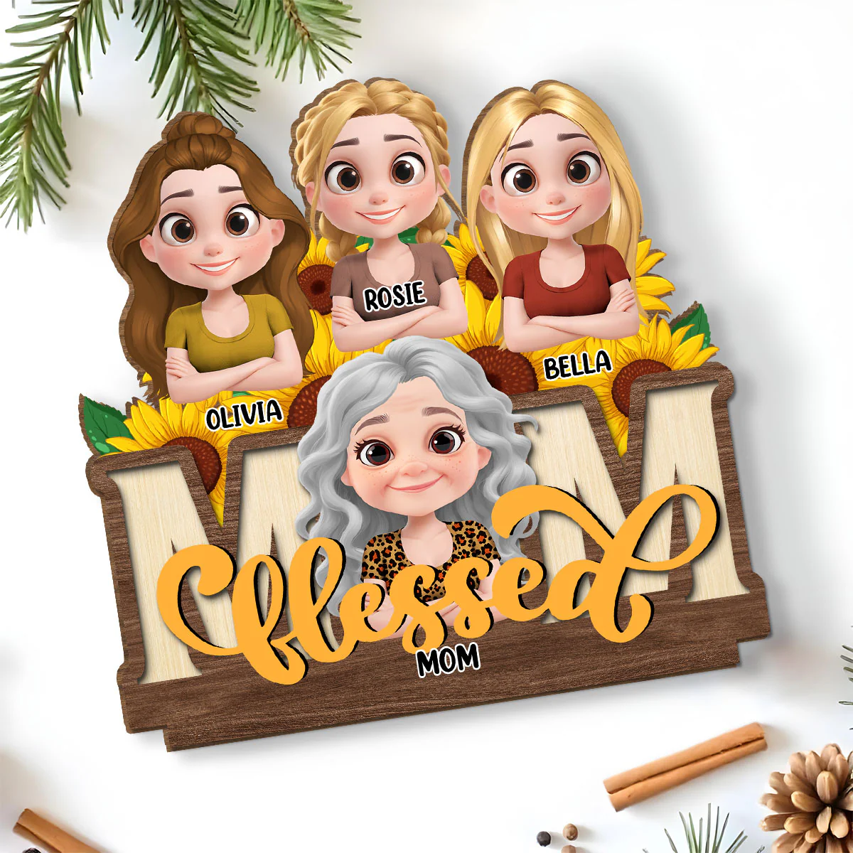 Blessed Mom - Personalized Custom 2-Layer Wood Plaque With Flat Base - Image 4