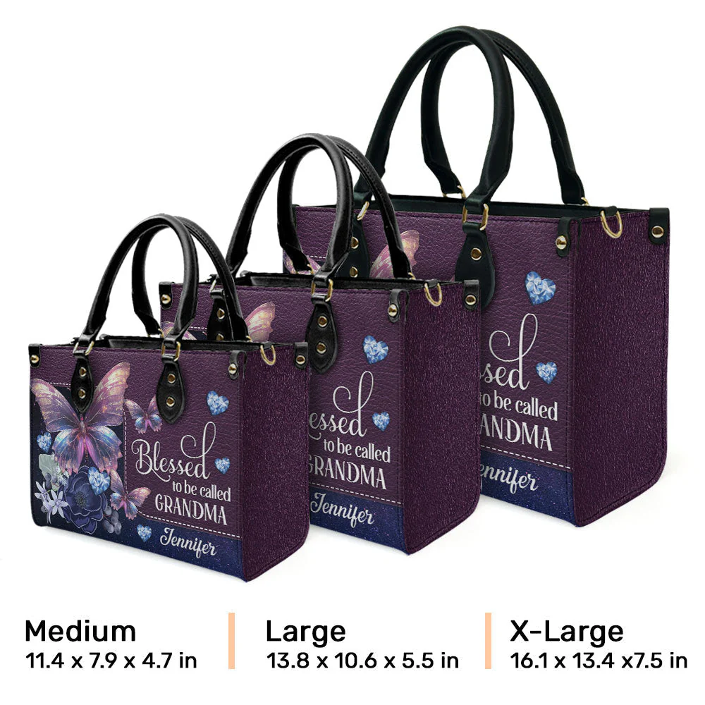 Blessed To Be Called Grandma - Personalized Custom Leather Bag - Image 2