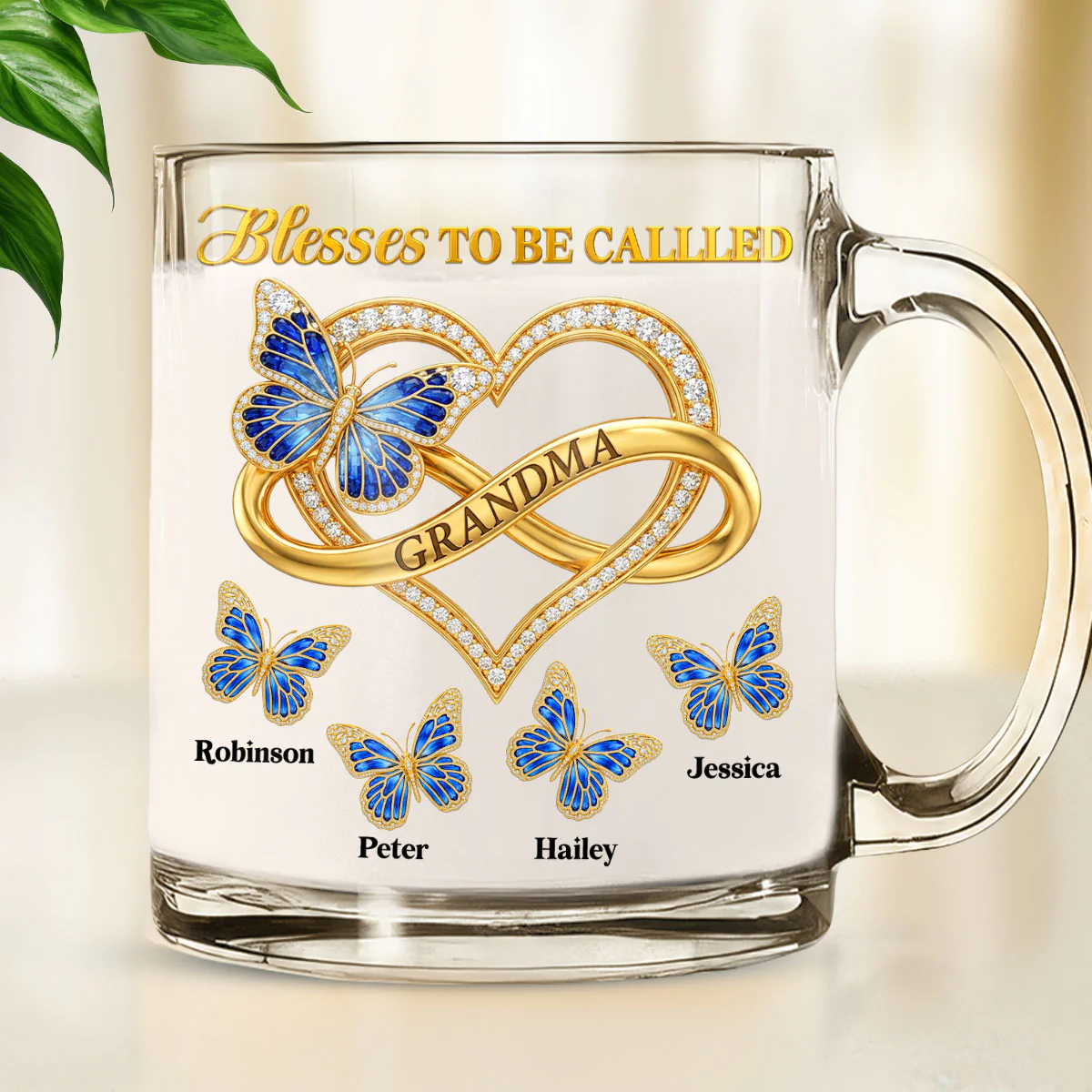 Blessed To Be Called Grandma Ver Glitter - Personalized Custom Glass Mug