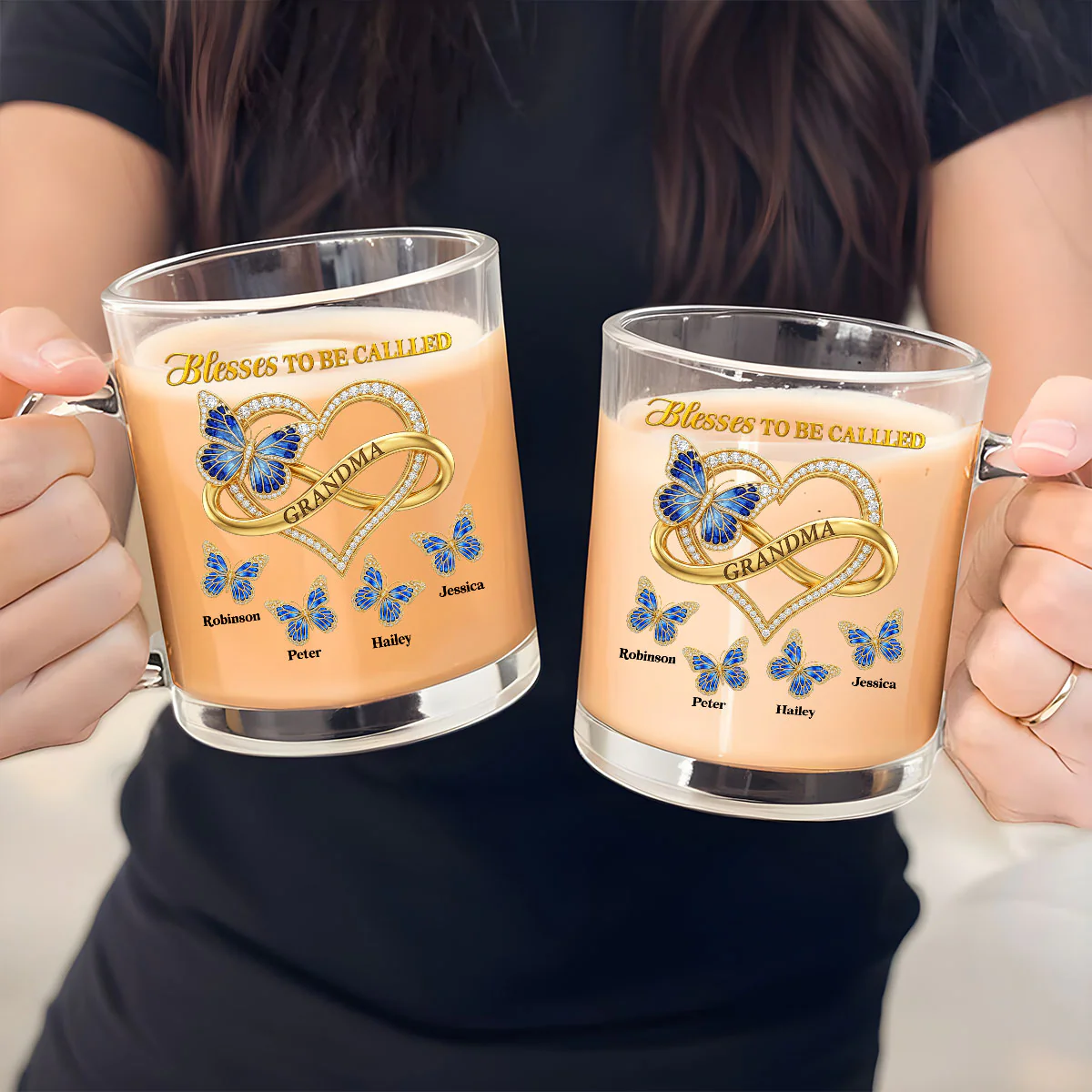 Blessed To Be Called Grandma Ver Glitter - Personalized Custom Glass Mug - Image 5