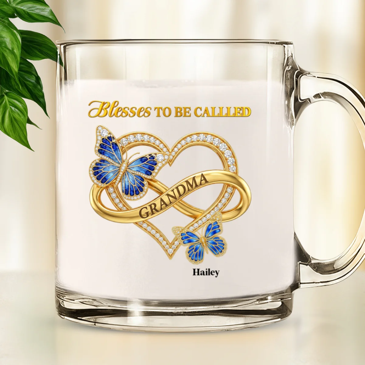 Blessed To Be Called Grandma Ver Glitter - Personalized Custom Glass Mug - Image 6