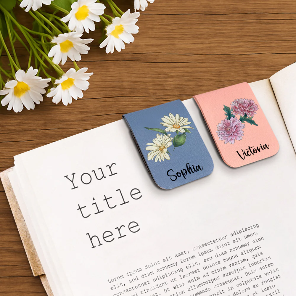 Blooming Flowers - Personalized Custom Leather Bookmark - Image 3