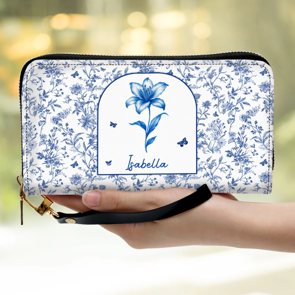 Blooming In Blue - Personalized Custom Leather Wallet - Image 5