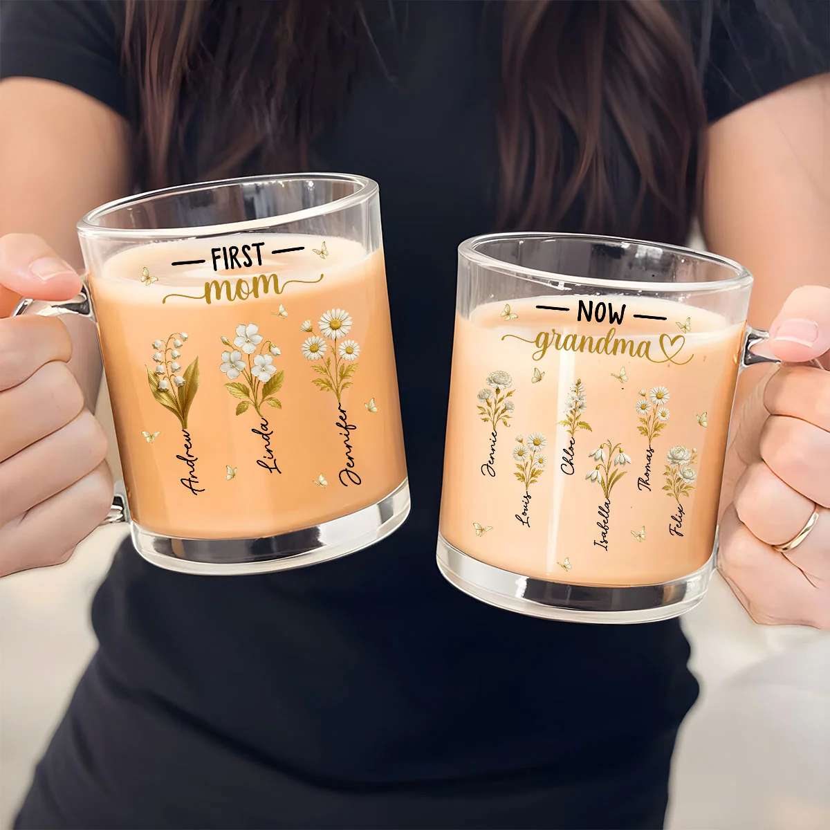 Blooming Love Grandma - Personalized Custom Glass Mug - Image 4