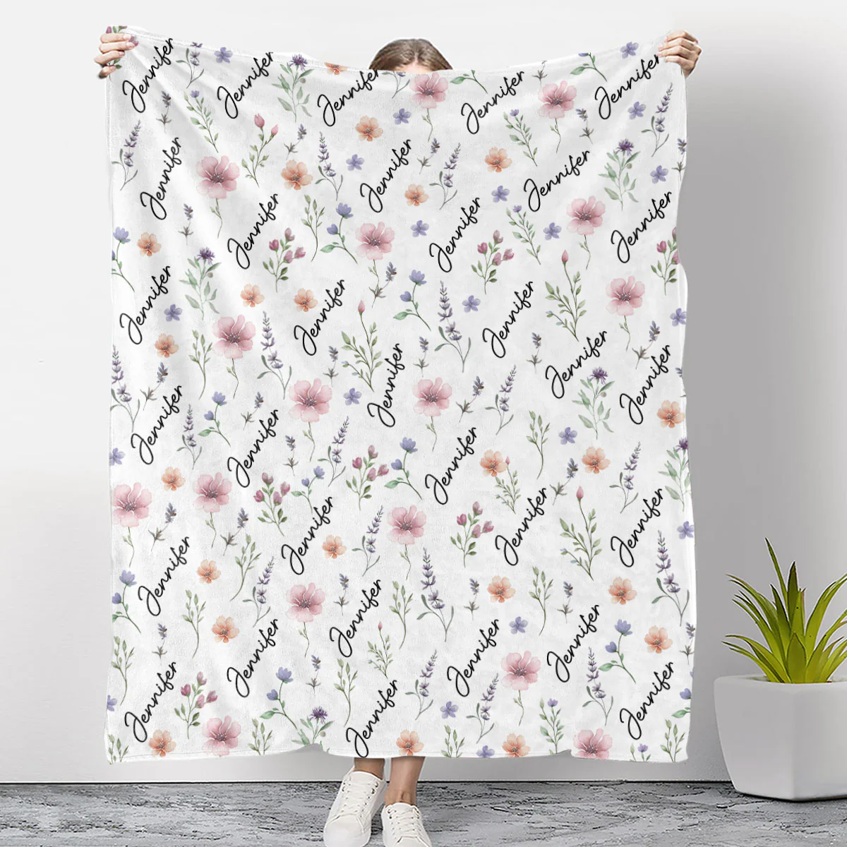 Blooming Name - Personalized Custom Fleece Blanket