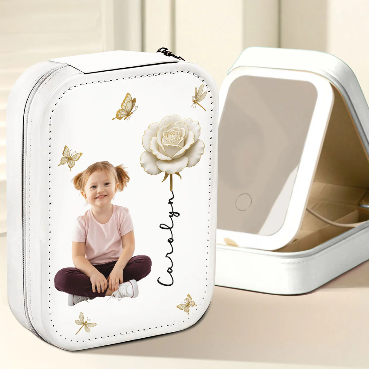 Blooming Soul With Photo - Personalized Custom Jewelry Box With LED Mirror - Image 2
