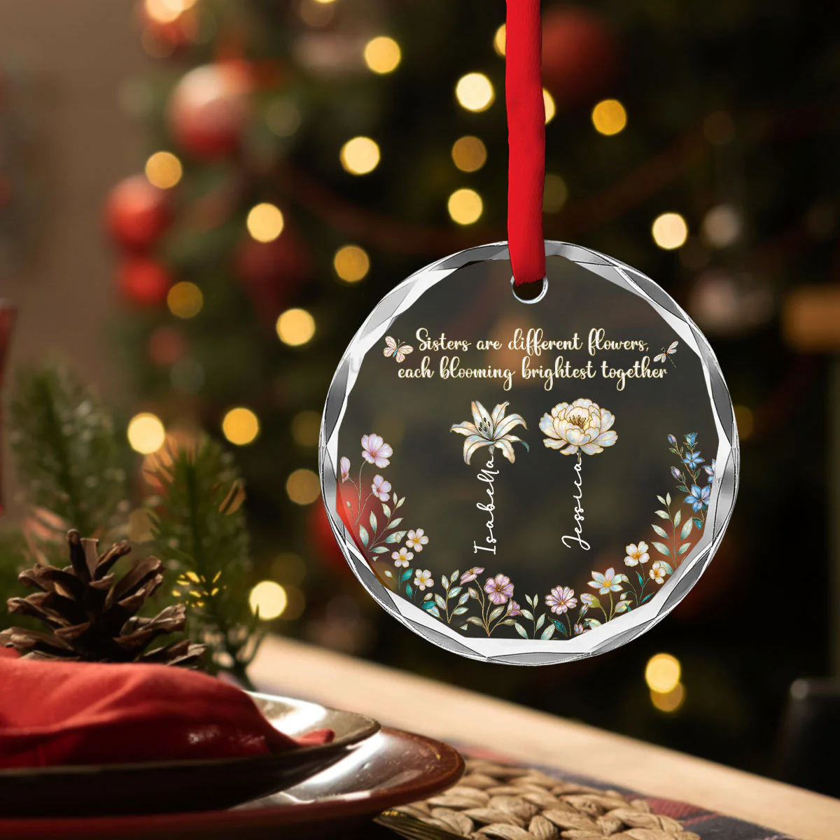 Blooming Together - Personalized Custom Glass Ornament - Image 3