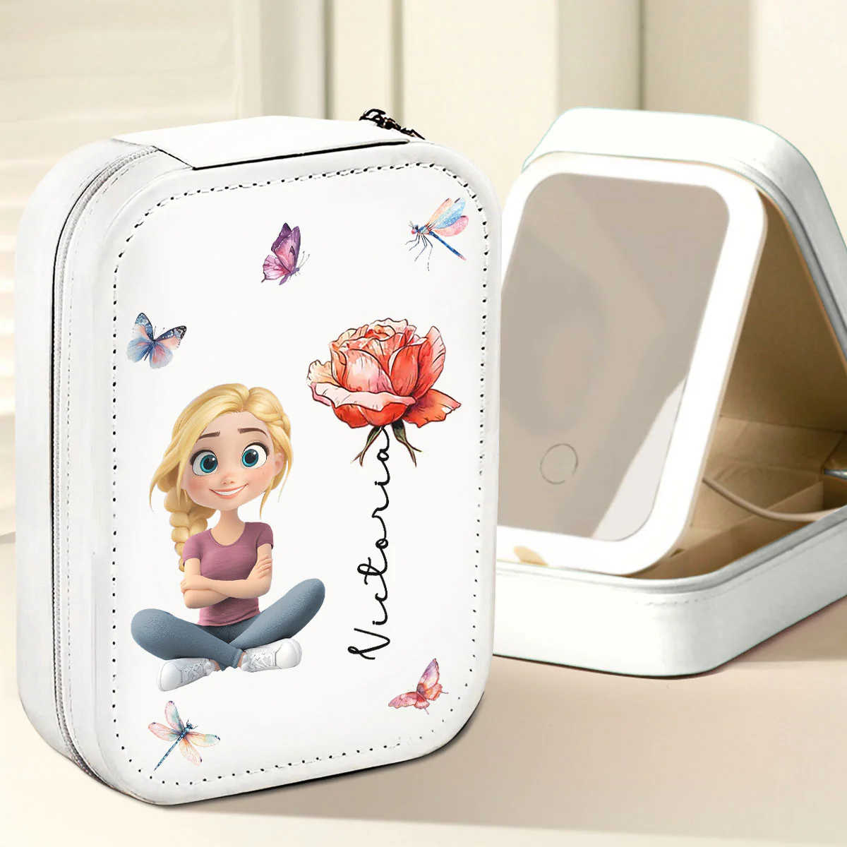 Blossomed Soul - Personalized Custom Jewelry Box With LED Mirror