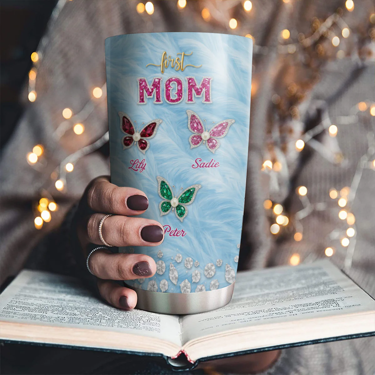 Blue Butterflies For Grandma Version 2 - Personalized Custom Tumbler - Image 2