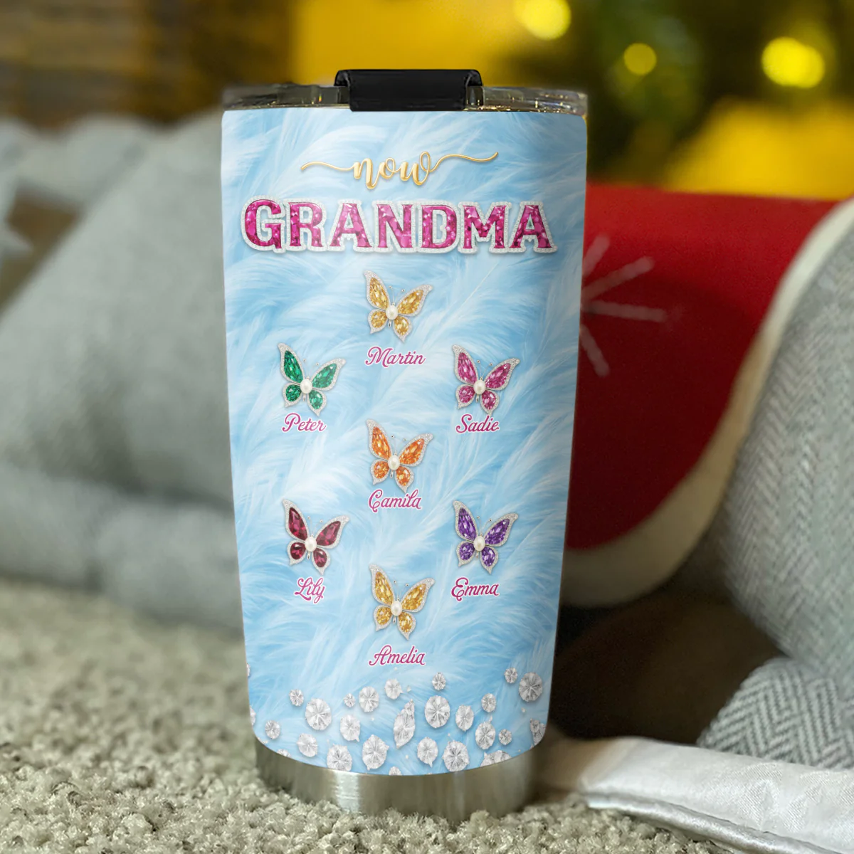 Blue Butterflies For Grandma Version 2 - Personalized Custom Tumbler - Image 3