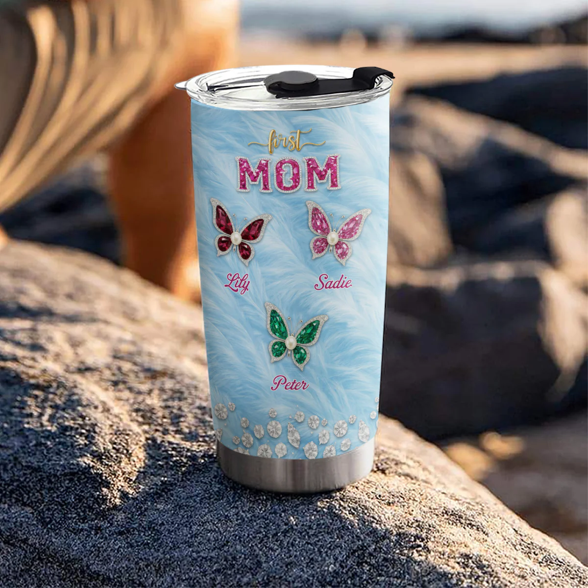 Blue Butterflies For Grandma Version 2 - Personalized Custom Tumbler - Image 4
