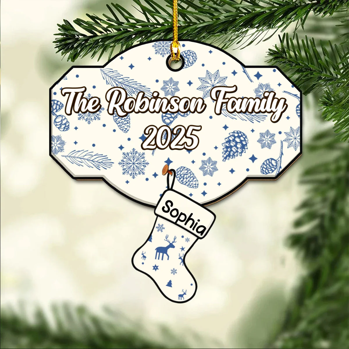 Blue Family With Pet - Personalized Custom Wood Ornament - Image 6