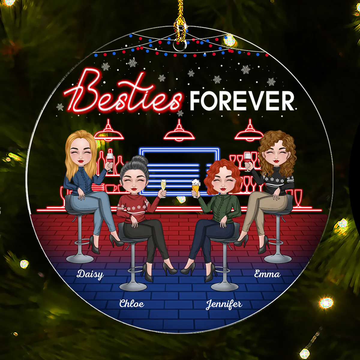 Bonding Over Alcohol Christmas Besties - Personalized Custom Acrylic Ornament - Image 3