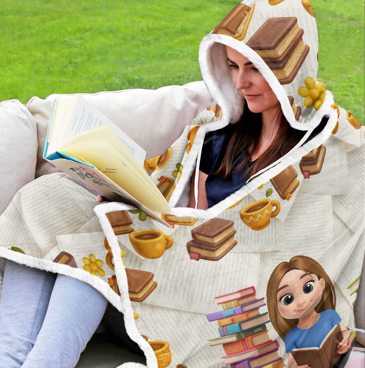 Book Lover Reading - Personalized Custom Hooded Blanket - Image 2