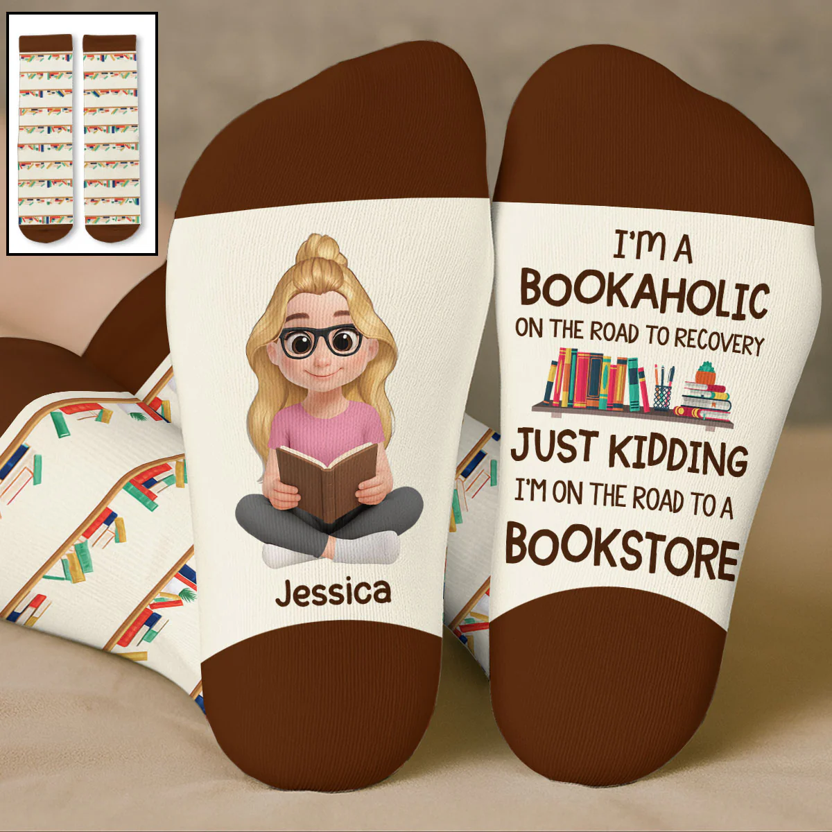 Bookaholic On The Road To Recovery - Personalized Custom Crew Socks