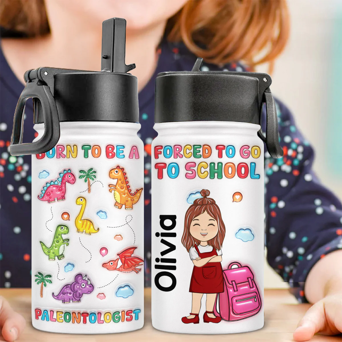 Born To Be A Paleontologist - Personalized Custom Kids Water Bottle - Image 2