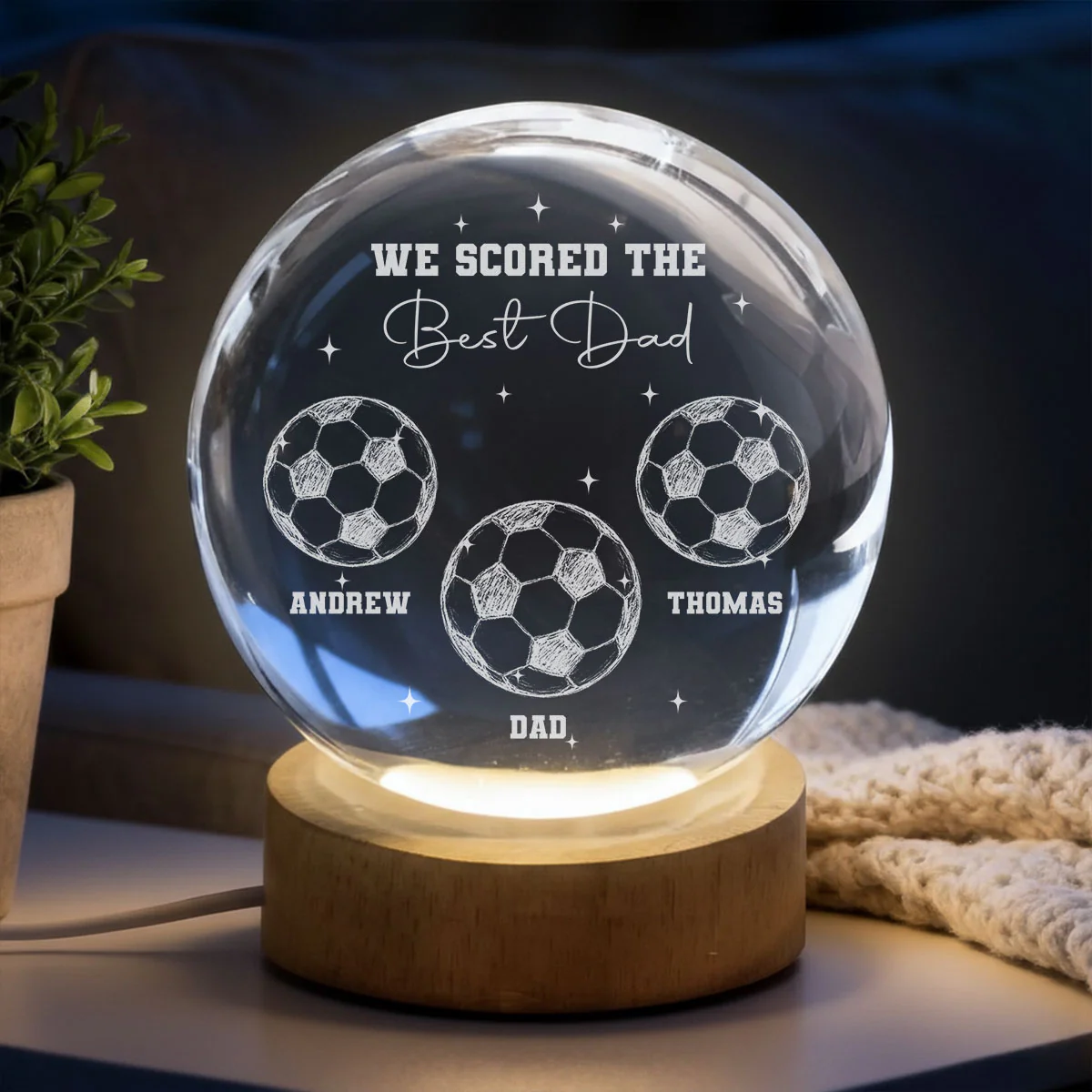 Born To Be The Best Dad - Personalized Custom Crystal Globe Lamp - Image 4