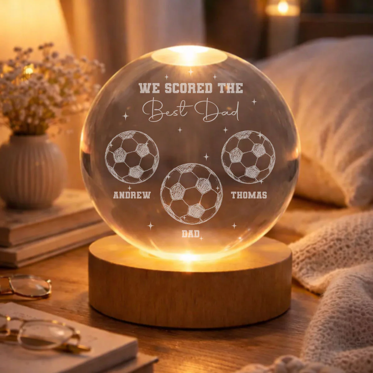 Born To Be The Best Dad - Personalized Custom Crystal Globe Lamp - Image 5