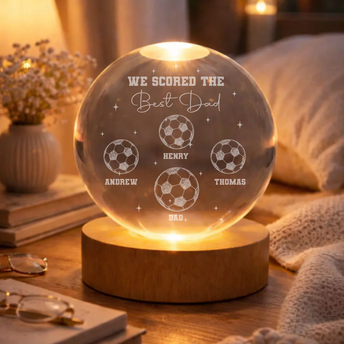Born To Be The Best Dad - Personalized Custom Crystal Globe Lamp - Image 6